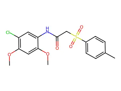 N-(5-chloro-2,4-dimethoxyphenyl)-2-(4-methylphenyl)sulfonylacetamide structure