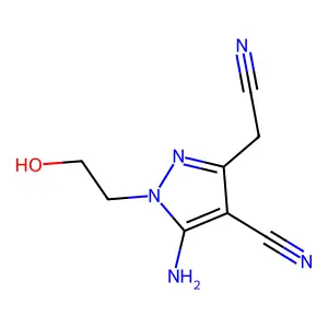 5-amino-3-(cyanomethyl)-1-(2-hydroxyethyl)-1H-pyrazole-4-carbonitrile structure