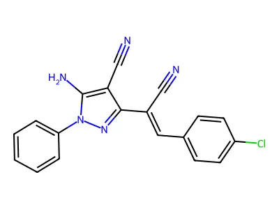5-amino-3-[2-(4-chlorophenyl)-1-cyanoethenyl]-1-phenyl-1H-pyrazole-4-carbonitrile structure
