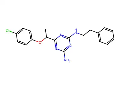 1,3,5-Triazine-2,4-diamine, 6-(1-(4-chlorophenoxy)ethyl)-N-(2-phenylethyl)- structure