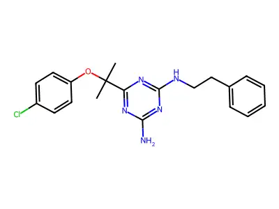 1,3,5-Triazine-2,4-diamine, 6-(1-(4-chlorophenoxy)-1-methylethyl)-N-(2-phenylethyl)- structure