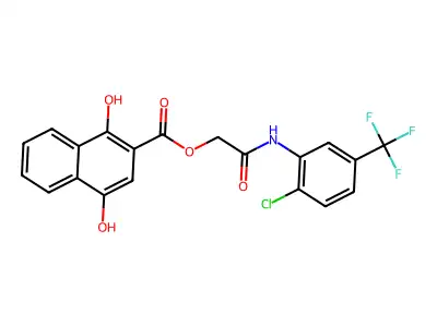 [2-[2-chloro-5-(trifluoromethyl)anilino]-2-oxoethyl] 1,4-dihydroxynaphthalene-2-carboxylate structure