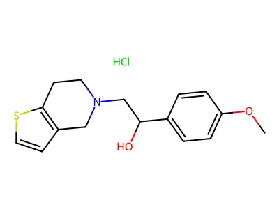 6,7-Dihydro-alpha-(4-methoxyphenyl)thieno(3,2-c)pyridine-5(4H)-ethanol hydrochloride structure