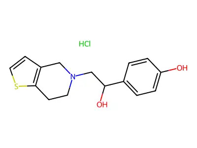 Thieno(3,2-c)pyridine-5(4H)-ethanol, 6,7-dihydro-alpha-(4-hydroxyphenyl)-, hydrochloride structure