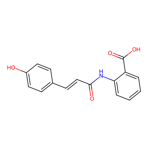 2-(((E)-3-(4-hydroxyphenyl)prop-2-enoyl)amino)benzoic acid structure