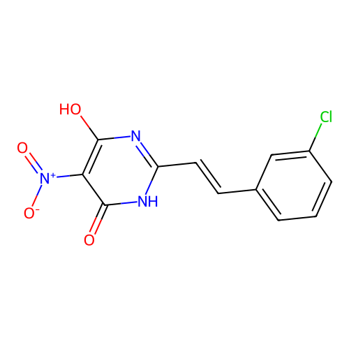 2-[2-(3-chlorophenyl)ethenyl]-4-hydroxy-5-nitro-1H-pyrimidin-6-one structure