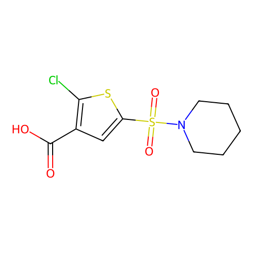 2-Chloro-5-(1-piperidinylsulfonyl)-3-thiophenecarboxylic acid structure