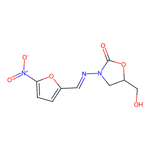 5-(Hydroxymethyl)-3-[(5-nitro-2-furyl)methylideneamino]oxazolidin-2-one structure