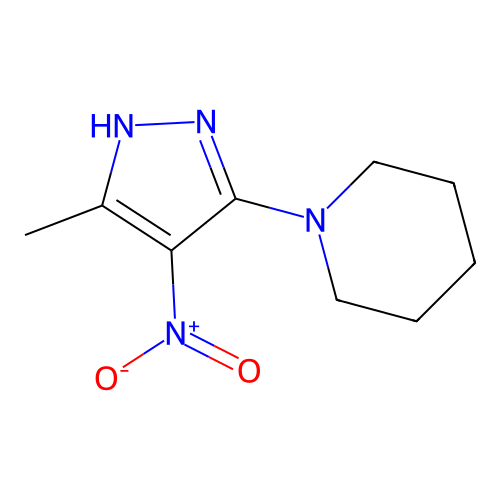 1-(3-methyl-4-nitro-1H-pyrazol-5-yl)piperidine structure