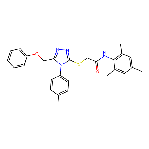 2-{[4-(4-methylphenyl)-5-(phenoxymethyl)-4H-1,2,4-triazol-3-yl]sulfanyl}-N-(2,4,6-trimethylphenyl)acetamide structure