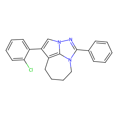 1-(2-chlorophenyl)-4-phenyl-5,6,7,8-tetrahydro-2a,3,4a-triazacyclopenta[cd]azulene structure