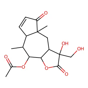 [1-hydroxy-1-(hydroxymethyl)-5,8a-dimethyl-2,8-dioxo-3a,4,5,5a,9,9a-hexahydroazuleno[6,7-b]furan-4-yl] acetate structure