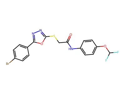 2-[[5-(4-bromophenyl)-1,3,4-oxadiazol-2-yl]sulfanyl]-N-[4-(difluoromethoxy)phenyl]acetamide structure