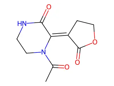 (3Z)-4-acetyl-3-(2-oxooxolan-3-ylidene)piperazin-2-one structure