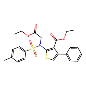 Ethyl 2-((2-ethoxy-2-oxoethyl)((4-methylphenyl)sulfonyl)amino)-4-phenyl-3-thiophenecarboxylate structure
