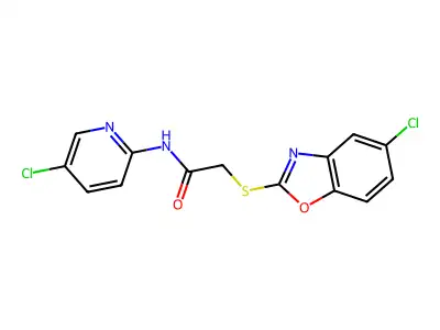 2-[(5-chloro-1,3-benzoxazol-2-yl)sulfanyl]-N-(5-chloropyridin-2-yl)acetamide structure