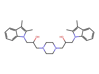 3,3'-(piperazine-1,4-diyl)bis(1-(2,3-dimethyl-1H-indol-1-yl)propan-2-ol) structure