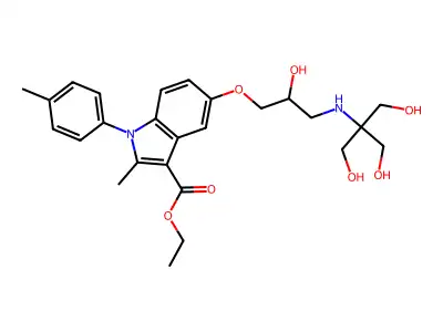 1H-Indole-3-carboxylic acid, 5-[2-hydroxy-3-[[2-hydroxy-1,1-bis(hydroxymethyl)ethyl]amino]propoxy]-2-methyl-1-(4-methylphenyl)-, ethyl ester structure