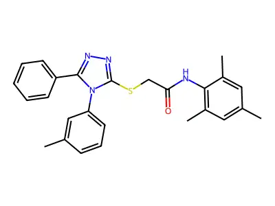 2-[[4-(3-methylphenyl)-5-phenyl-1,2,4-triazol-3-yl]sulfanyl]-N-(2,4,6-trimethylphenyl)acetamide structure