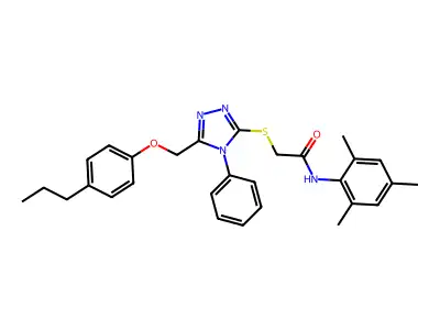 N-Mesityl-2-((4-PH-5-((4-propylphenoxy)ME)-4H-1,2,4-triazol-3-YL)thio)acetamide structure