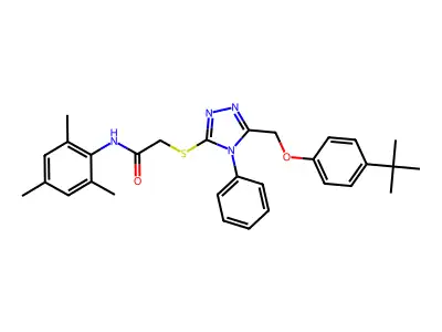 2-((5-((4-(tert-Butyl)phenoxy)methyl)-4-phenyl-4H-1,2,4-triazol-3-yl)thio)-N-mesitylacetamide structure