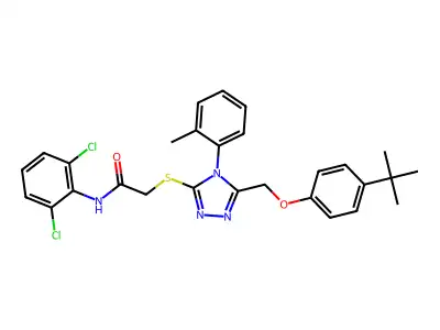 2-({5-[(4-tert-butylphenoxy)methyl]-4-(2-methylphenyl)-4H-1,2,4-triazol-3-yl}sulfanyl)-N-(2,6-dichlorophenyl)acetamide structure