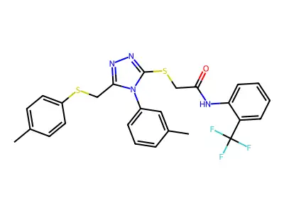 2-[(4-(3-methylphenyl)-5-{[(4-methylphenyl)sulfanyl]methyl}-4H-1,2,4-triazol-3-yl)sulfanyl]-N-[2-(trifluoromethyl)phenyl]acetamide structure