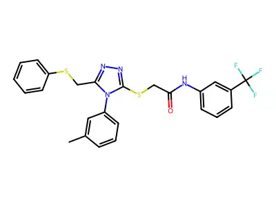 2-({4-(3-methylphenyl)-5-[(phenylsulfanyl)methyl]-4H-1,2,4-triazol-3-yl}sulfanyl)-N-[3-(trifluoromethyl)phenyl]acetamide structure