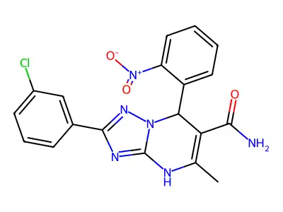 2-(3-chlorophenyl)-5-methyl-7-(2-nitrophenyl)-4,7-dihydro-[1,2,4]triazolo[1,5-a]pyrimidine-6-carboxamide structure