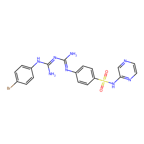 4-{(E)-[Amino({amino[(4-bromophenyl)amino]methylene}amino)methylene]amino}-N-(2-pyrazinyl)benzenesulfonamide structure