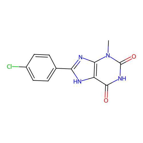 8-(4-chlorophenyl)-3-methyl-3,7-dihydro-1H-purine-2,6-dione structure