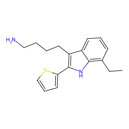 4-(7-ethyl-2-thiophen-2-yl-1H-indol-3-yl)butan-1-amine structure