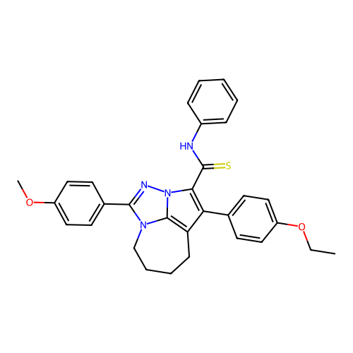 1-(4-ethoxyphenyl)-4-(4-methoxyphenyl)-N-phenyl-5,6,7,8-tetrahydro-2a,3,4a-triazacyclopenta[cd]azulene-2-carbothioamide structure