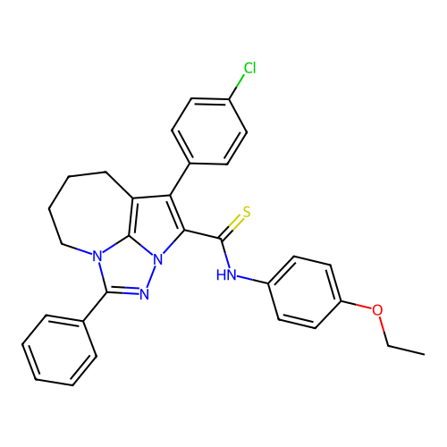 1-(4-chlorophenyl)-N-(4-ethoxyphenyl)-4-phenyl-5,6,7,8-tetrahydro-2a,3,4a-triazacyclopenta[cd]azulene-2-carbothioamide structure