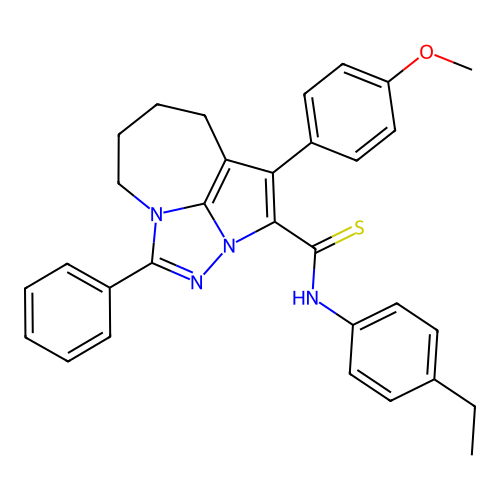 N-(4-ethylphenyl)-1-(4-methoxyphenyl)-4-phenyl-5,6,7,8-tetrahydro-2a,3,4a-triazacyclopenta[cd]azulene-2-carbothioamide structure