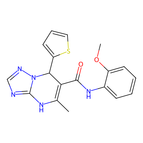 N-(2-methoxyphenyl)-5-methyl-7-(thiophen-2-yl)-4,7-dihydro-[1,2,4]triazolo[1,5-a]pyrimidine-6-carboxamide structure