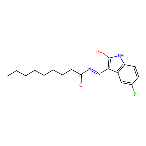 N'-(5-chloro-2-oxo-1,2-dihydro-3H-indol-3-ylidene)nonanohydrazide structure