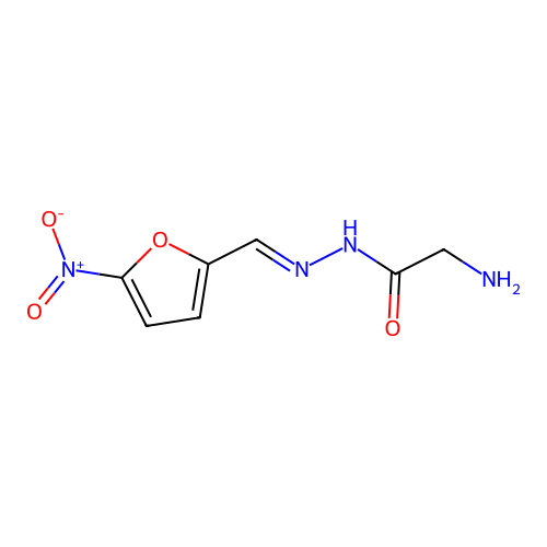 Amino-acetic acid (5-nitro-furan-2-ylmethylene)-hydrazide structure