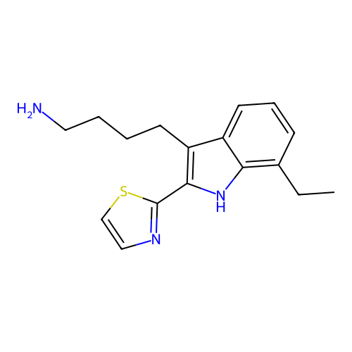 4-[7-ethyl-2-(1,3-thiazol-2-yl)-1H-indol-3-yl]butan-1-amine structure