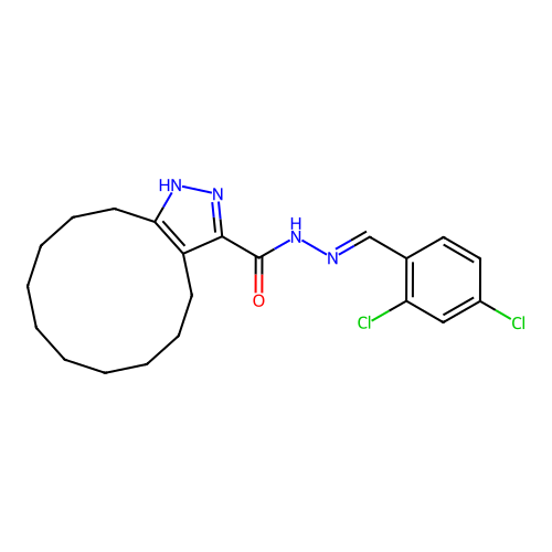 N'-[(E)-(2,4-dichlorophenyl)methylidene]-4,5,6,7,8,9,10,11,12,13-decahydro-1H-cyclododeca[c]pyrazole-3-carbohydrazide structure