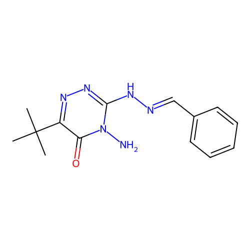 (E)-4-amino-3-(2-benzylidenehydrazinyl)-6-(tert-butyl)-1,2,4-triazin-5(4H)-one structure