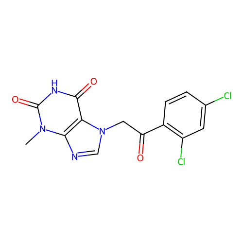 7-[2-(2,4-dichlorophenyl)-2-oxoethyl]-3-methyl-3,7-dihydro-1H-purine-2,6-dione structure