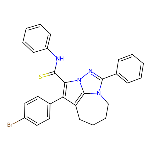 1-(4-bromophenyl)-N,4-diphenyl-5,6,7,8-tetrahydro-2a,3,4a-triazacyclopenta[cd]azulene-2-carbothioamide structure
