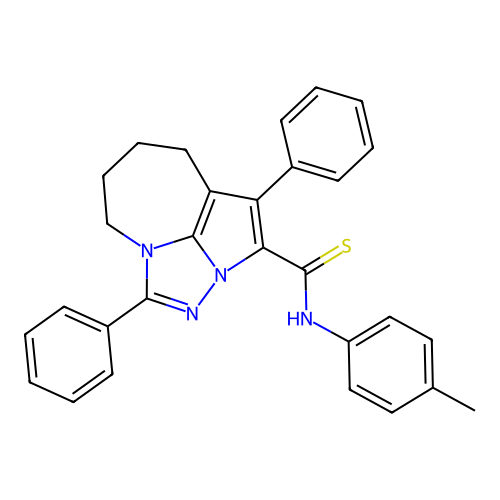 1,4-diphenyl-N-(p-tolyl)-5,6,7,8-tetrahydro-2a,3,4a-triazacyclopenta[cd]azulene-2-carbothioamide structure