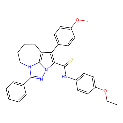 N-(4-ethoxyphenyl)-4-(4-methoxyphenyl)-1-phenyl-5,6,7,8-tetrahydro-2,2a,8a-triazacyclopenta[cd]azulene-3-carbothioamide structure