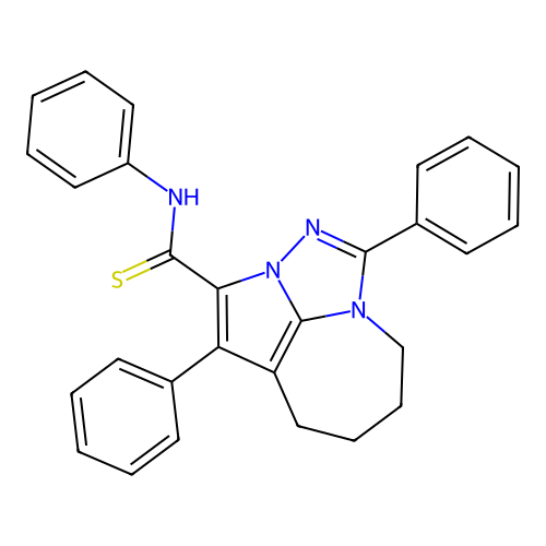 N,1,4-triphenyl-5,6,7,8-tetrahydro-2,2a,8a-triazacyclopenta[cd]azulene-3-carbothioamide structure