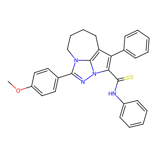 1-(4-methoxyphenyl)-N,4-diphenyl-5,6,7,8-tetrahydro-2,2a,8a-triazacyclopenta[cd]azulene-3-carbothioamide structure