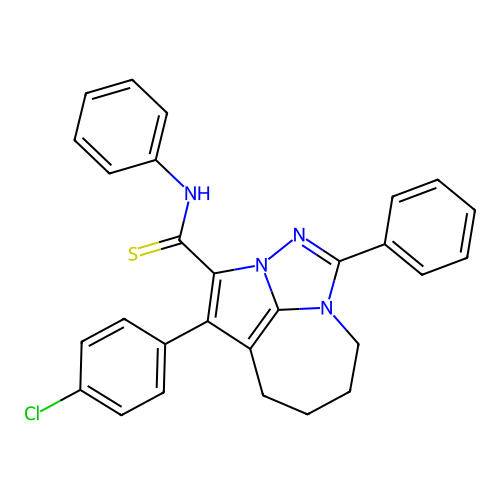 1-(4-chlorophenyl)-N,4-diphenyl-5,6,7,8-tetrahydro-2a,3,4a-triazacyclopenta[cd]azulene-2-carbothioamide structure