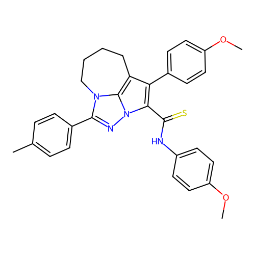 N,4-bis(4-methoxyphenyl)-1-(4-methylphenyl)-5,6,7,8-tetrahydro-2,2a,8a-triazacyclopenta[cd]azulene-3-carbothioamide structure