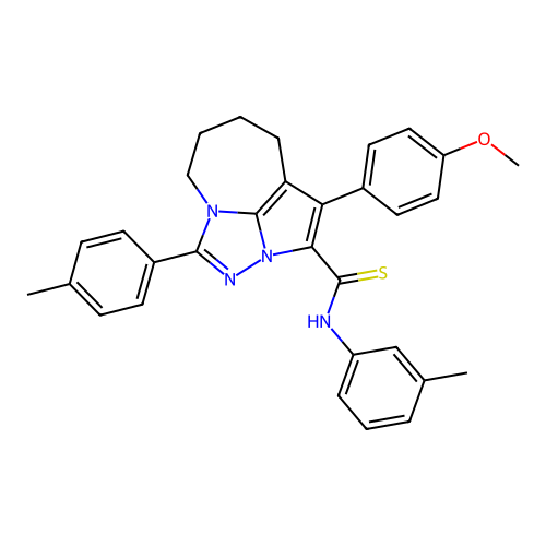 1-(4-methoxyphenyl)-N-(m-tolyl)-4-(p-tolyl)-5,6,7,8-tetrahydro-2a,3,4a-triazacyclopenta[cd]azulene-2-carbothioamide structure
